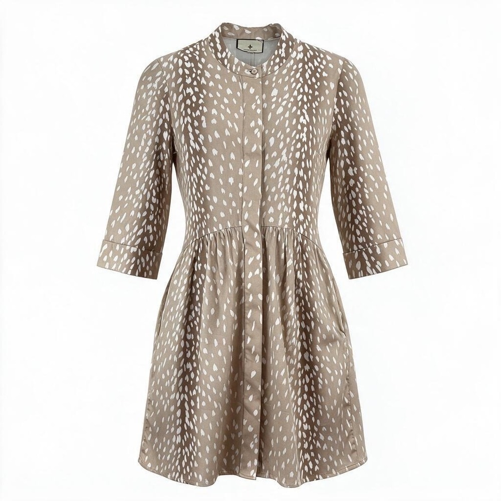 Tuckernuck Antelope Royal Shirt Dress Womens XXS Tan White Print Cotton #3066